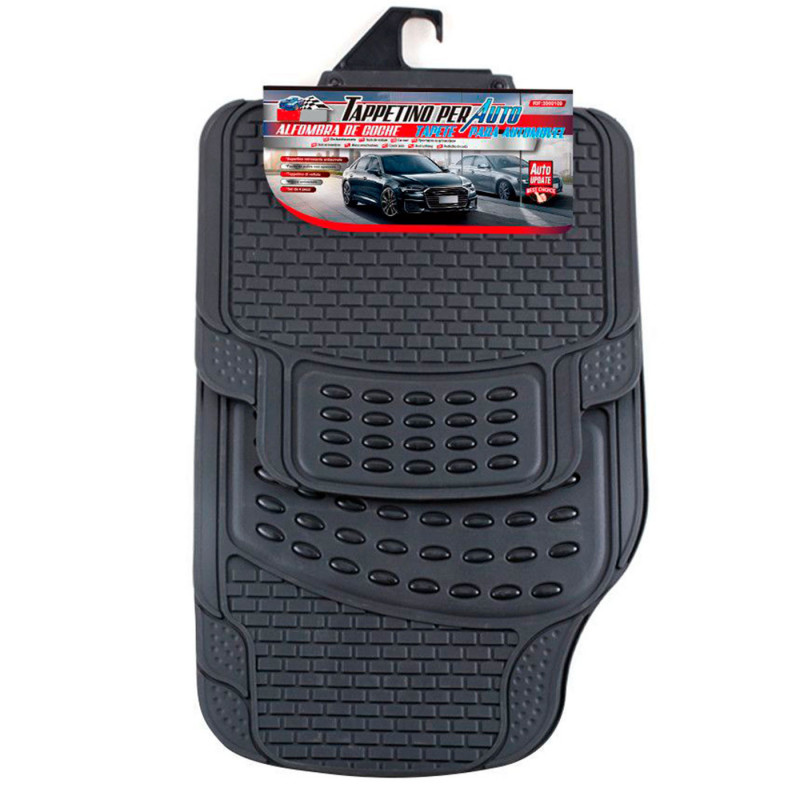Tradineur - Set de 4 alfombrillas de goma universales para coche, alfombras delanteras y traseras flexibles para vehículos, resi