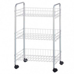 Tradineur - Carrito verdulero de cocina metálico con ruedas, 3 niveles, estantería para almacenamiento de frutas, verduras (Gris