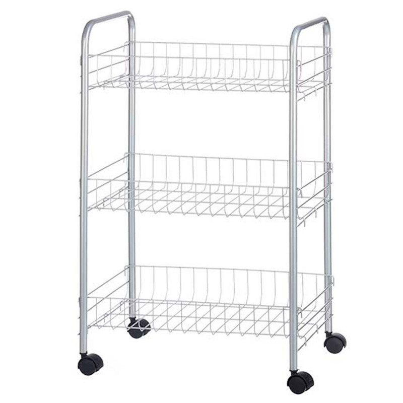 Tradineur - Carrito verdulero de cocina metálico con ruedas, 3 niveles, estantería para almacenamiento de frutas, verduras (Gris Tradineur - Carrito verdulero de cocina metálico con ruedas, 3 niveles, estantería para almacenamiento de frutas, verduras (Gris
