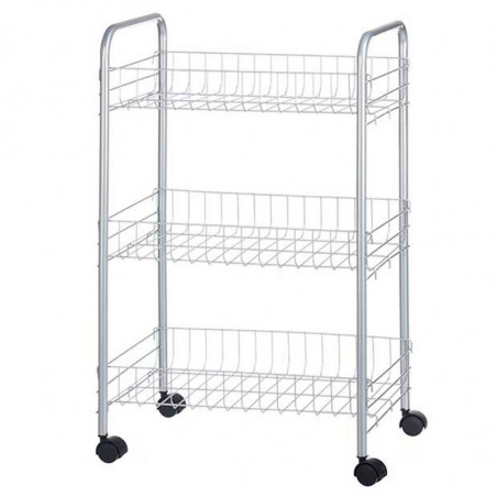 Tradineur - Carrito verdulero de cocina metálico con ruedas, 3 niveles, estantería para almacenamiento de frutas, verduras (Gris
