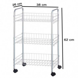 Tradineur - Carrito verdulero de cocina metálico con ruedas, 3 niveles, estantería para almacenamiento de frutas, verduras (Gris