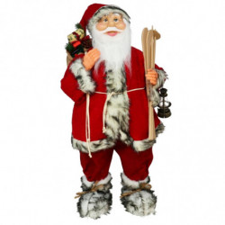 Tradineur - Figura de Papá Noel con esquís, poliéster y plástico, Santa Claus de pie, decoración festiva, adornos Navidad, escap