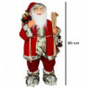 Tradineur - Figura de Papá Noel con esquís, poliéster y plástico, Santa Claus de pie, decoración festiva, adornos Navidad, escap