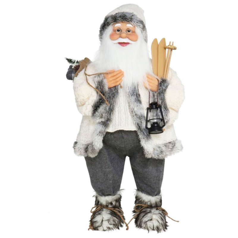 Tradineur - Figura de Papá Noel con esquís, poliéster y plástico, Santa Claus de pie, decoración festiva, adornos Navidad, escap Tradineur - Figura de Papá Noel con esquís, poliéster y plástico, Santa Claus de pie, decoración festiva, adornos Navidad, escap