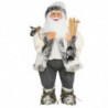 Tradineur - Figura de Papá Noel con esquís, poliéster y plástico, Santa Claus de pie, decoración festiva, adornos Navidad, escap