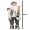 Tradineur - Figura de Papá Noel con esquís, poliéster y plástico, Santa Claus de pie, decoración festiva, adornos Navidad, escap