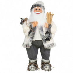 Tradineur - Figura de Papá Noel con esquís, poliéster y plástico, Santa Claus de pie, decoración festiva, adornos Navidad, escap