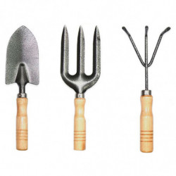 Tradineur - Set de 3 mini herramientas de jardín con mango de madera, quitar malas hierbas, huerto, cultivos, jardinería, fácil