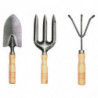 Tradineur - Set de 3 mini herramientas de jardín con mango de madera, quitar malas hierbas, huerto, cultivos, jardinería, fácil