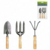 Tradineur - Set de 3 mini herramientas de jardín con mango de madera, quitar malas hierbas, huerto, cultivos, jardinería, fácil
