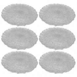 Tradineur - Pack de 6 bajoplatos redondos reutilizables de plástico, modelo Eri, plato llano decorativo, bandeja para presentaci