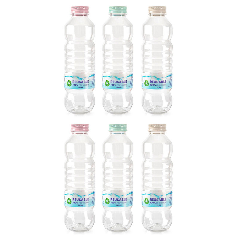 Tradineur - Pack de 6 Botellas de Almacenamiento - Capacidad: 775 ml - Apto para almacenamiento de almientos - Ø 7 x 24 cm Tradineur - Pack de 6 Botellas de Almacenamiento - Capacidad: 775 ml - Apto para almacenamiento de almientos - Ø 7 x 24 cm