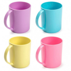 Tradineur - Pack de 4 Tazas Mug - Fabricado en Plástico - Capacidad 350 ml - Apto para microondas y congelador - 11 x 9,7 x 8 cm