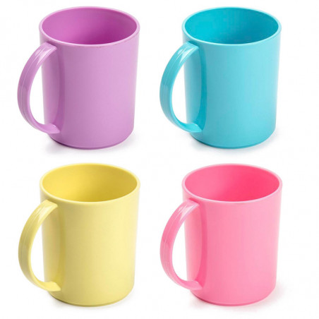 Tradineur - Pack de 4 Tazas Mug - Fabricado en Plástico - Capacidad 350 ml - Apto para microondas y congelador - 11 x 9,7 x 8 cm