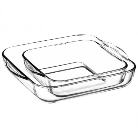 Tradineur - Set de 2 bandejas cuadradas para horno, vidrio borosilicato, molde, fuente transparente, lasaña, aptas para microond