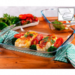 Tradineur - Set de 2 bandejas cuadradas para horno, vidrio borosilicato, molde, fuente transparente, lasaña, aptas para microond