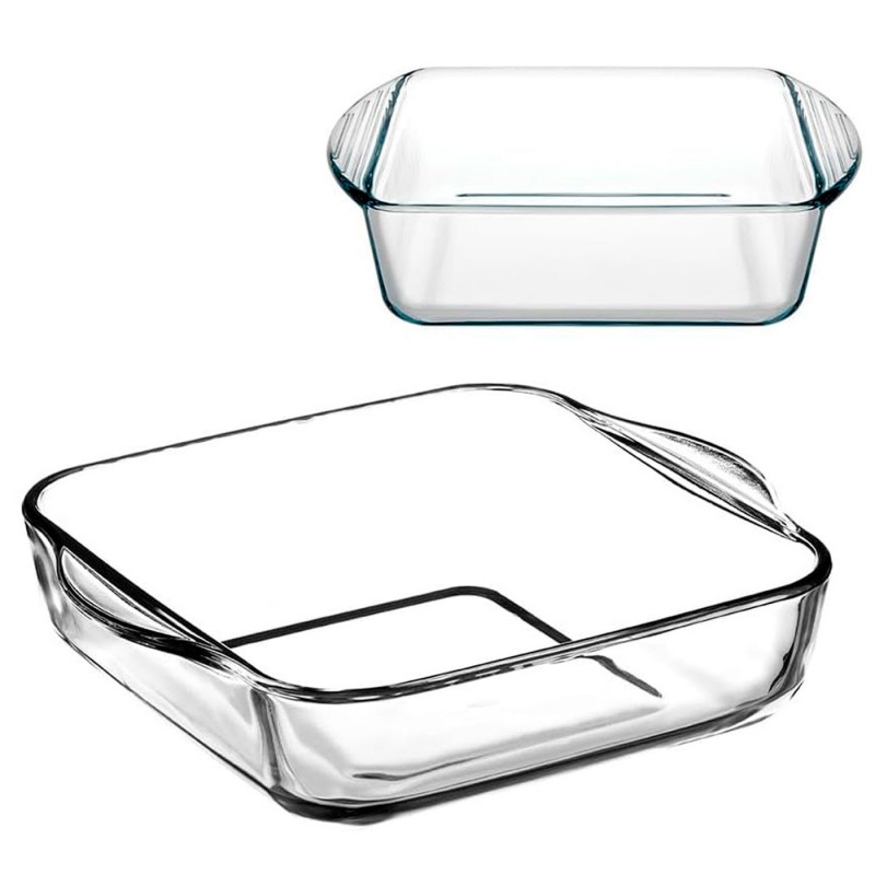 Tradineur - Set de 2 bandejas cuadradas para horno, vidrio borosilicato, fuente, molde transparente, lasaña, aptas para microond Tradineur - Set de 2 bandejas cuadradas para horno, vidrio borosilicato, fuente, molde transparente, lasaña, aptas para microond