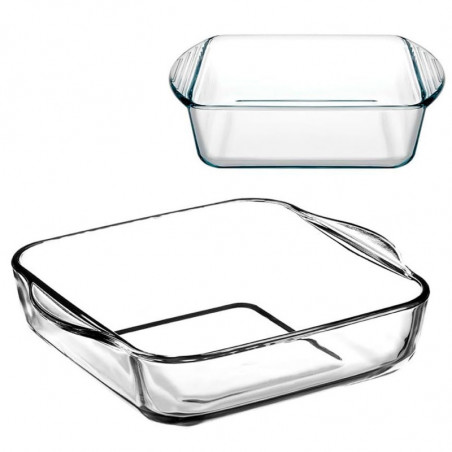 Tradineur - Set de 2 bandejas cuadradas para horno, vidrio borosilicato, fuente, molde transparente, lasaña, aptas para microond