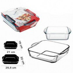 Tradineur - Set de 2 bandejas cuadradas para horno, vidrio borosilicato, fuente, molde transparente, lasaña, aptas para microond