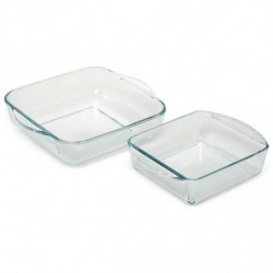 Tradineur - Set de 2 bandejas cuadradas para horno, vidrio borosilicato, fuente, molde transparente, lasaña, aptas para microond