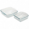 Tradineur - Set de 2 bandejas cuadradas para horno, vidrio borosilicato, fuente, molde transparente, lasaña, aptas para microond