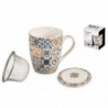 Tradineur - Taza para té, infusiones, incluye filtro y tapa, cerámica y acero inoxidable, mantiene caliente la infusión, regalo