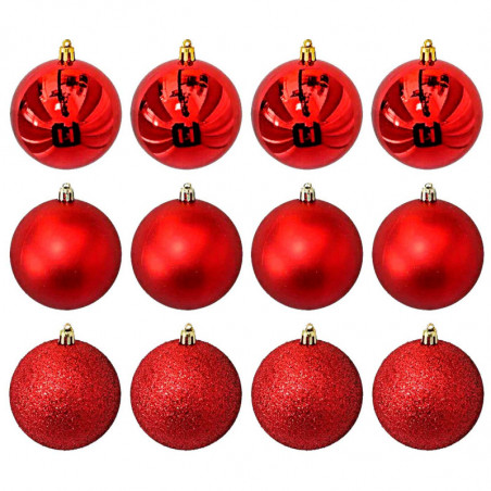 Tradineur - Pack de 12 Bolas de Navidad Modelos surtidos - Fabricado en Plástico - Cordón Dorado - Decoración de Navidad - Ø 6 c