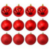 Tradineur - Pack de 12 Bolas de Navidad Modelos surtidos - Fabricado en Plástico - Cordón Dorado - Decoración de Navidad - Ø 6 c