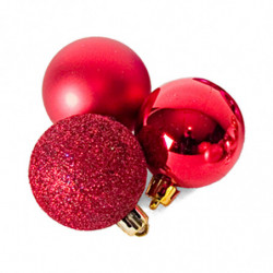 Tradineur - Pack de 12 Bolas de Navidad Modelos surtidos - Fabricado en Plástico - Cordón Dorado - Decoración de Navidad - Ø 6 c
