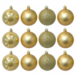 Tradineur - Pack de 12 Bolas de Navidad Modelos surtidos - Fabricado en Plástico - Cordón Dorado - Decoración de Navidad - Ø 6 c