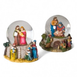 Tradineur - Bola de Agua Nevada Navideña - Figura del Nacimiento - Fabricado en Resina - Decoración navideña - 9 cm - Modelo Ale