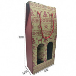 Tradineur - Pack de 3 Cajas plegables de cartón con ventanas para 2 botellas de vino - Incluyen cuerda como asa - Diseños navide