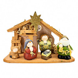 Tradineur - Conjunto de 5 figuras de nacimiento Naif con luz LED - Figura decorativa divertida para nacimiento, navidad, decorac