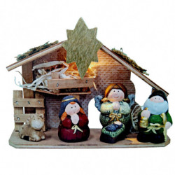Tradineur - Conjunto de 5 figuras de nacimiento Naif con luz LED - Figura decorativa divertida para nacimiento, navidad, decorac