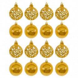 Tradineur - Pack de 16 Bolas de Navidad con diseño de giros - Plástico - Cordón Dorado - Decoración de Navidad - Ø 6 cm - Color