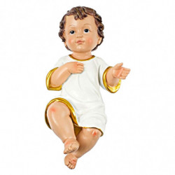 Tradineur - Figura del niño Jesus - Diseño con toga blanca con bordes dorados - Fabricado en Resina - Decoración navideña para p
