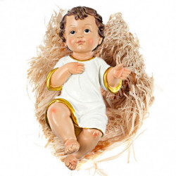 Tradineur - Figura del niño Jesus - Diseño con toga blanca con bordes dorados - Fabricado en Resina - Decoración navideña para p