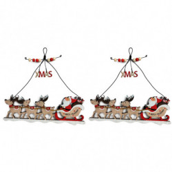 Tradineur - Pack de 2 Estrellas colgantes Navideñas - Fabricado en Madera - Diseño de Santa Claus con Renos - Decoración Navideñ