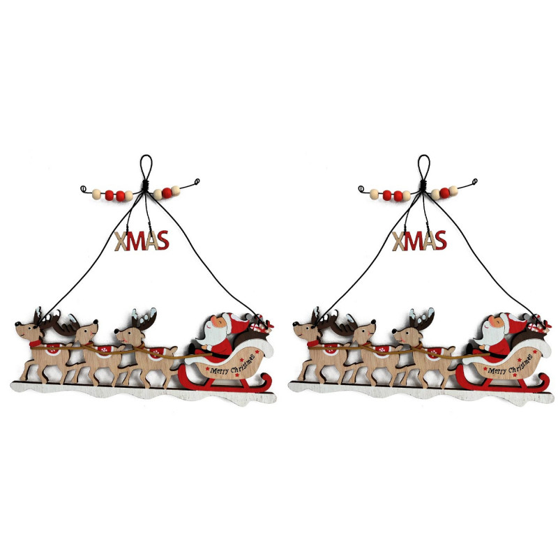 Tradineur - Pack de 2 Estrellas colgantes Navideñas - Fabricado en Madera - Diseño de Santa Claus con Renos - Decoración Navideñ Tradineur - Pack de 2 Estrellas colgantes Navideñas - Fabricado en Madera - Diseño de Santa Claus con Renos - Decoración Navideñ