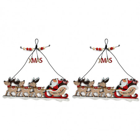 Tradineur - Pack de 2 Estrellas colgantes Navideñas - Fabricado en Madera - Diseño de Santa Claus con Renos - Decoración Navideñ