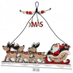 Tradineur - Pack de 2 Estrellas colgantes Navideñas - Fabricado en Madera - Diseño de Santa Claus con Renos - Decoración Navideñ