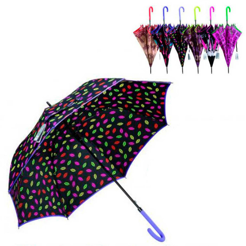Tradineur - Paraguas largo estampado, poliéster, mango de goma, automático, antiviento, 8 varillas de fibra, ligero y resistente Tradineur - Paraguas largo estampado, poliéster, mango de goma, automático, antiviento, 8 varillas de fibra, ligero y resistente