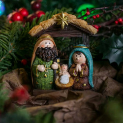 Tradineur - Conjunto de 3 Figuras Naif Navideño - Fabricado en Resina - Figuras de María, Jose y el Niño Jesús - Decoración Navi
