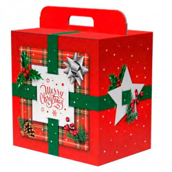 Tradineur - Caja de Cartón Navideño con Asas - Frase Merry Christmas - Ideal para regalos navideños - 34 x 28 x 20,5 cm - Color