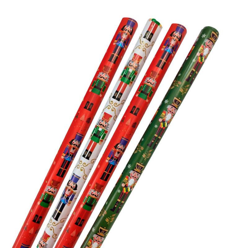 Tradineur - Pack de 4 Rollos de papel regalo - Diseño Soldados Cascanueces - Ideal para preparar los regalos navideños - 150 x 7 Tradineur - Pack de 4 Rollos de papel regalo - Diseño Soldados Cascanueces - Ideal para preparar los regalos navideños - 150 x 7