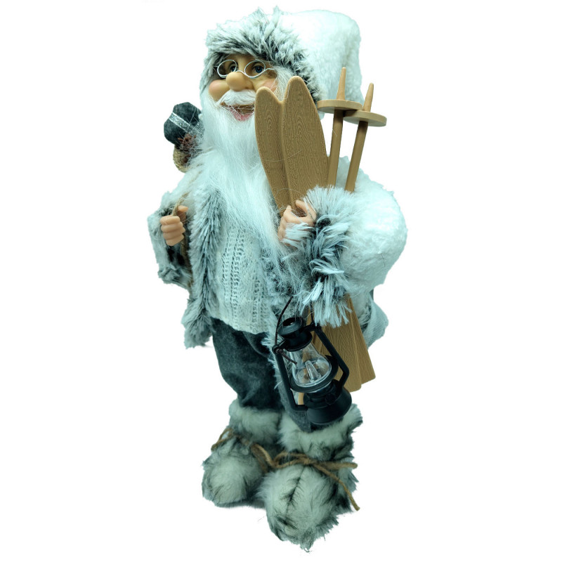 Tradineur - Figura de Papá Noel con esquís, poliéster y plástico, Santa Claus de pie, decoración festiva, adornos Navidad, escap Tradineur - Figura de Papá Noel con esquís, poliéster y plástico, Santa Claus de pie, decoración festiva, adornos Navidad, escap