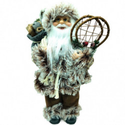 Tradineur - Figura de Papá Noel, modelo Braulio, poliéster y plástico, Santa Claus de pie, decoración festiva, adornos Navidad,