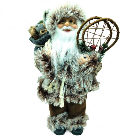 Tradineur - Figura de Papá Noel, modelo Braulio, poliéster y plástico, Santa Claus de pie, decoración festiva, adornos Navidad,
