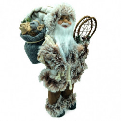 Tradineur - Figura de Papá Noel, modelo Braulio, poliéster y plástico, Santa Claus de pie, decoración festiva, adornos Navidad,