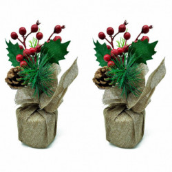 Tradineur - Pack de 2 bayas Decorativas Navideñas - Altura aprox.: 20 cm - Decoración Navideña - Fabricación artesanal - Modelos